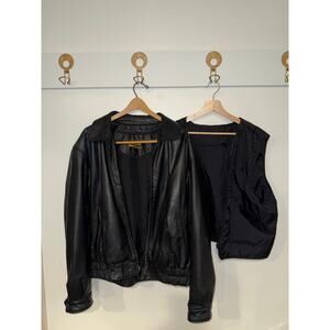 Vintage Reed Black Leather Bomber Jacket Zip Out Thinsulate Liner Men's L - READ